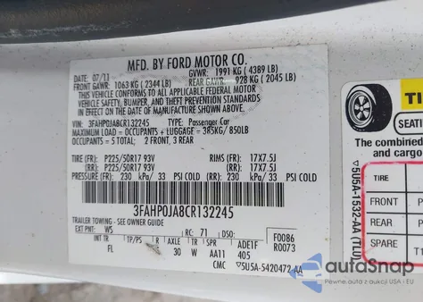 2012 Ford Fusion Sel from USA, damaged, VIN 3FAHP0JA8CR132245